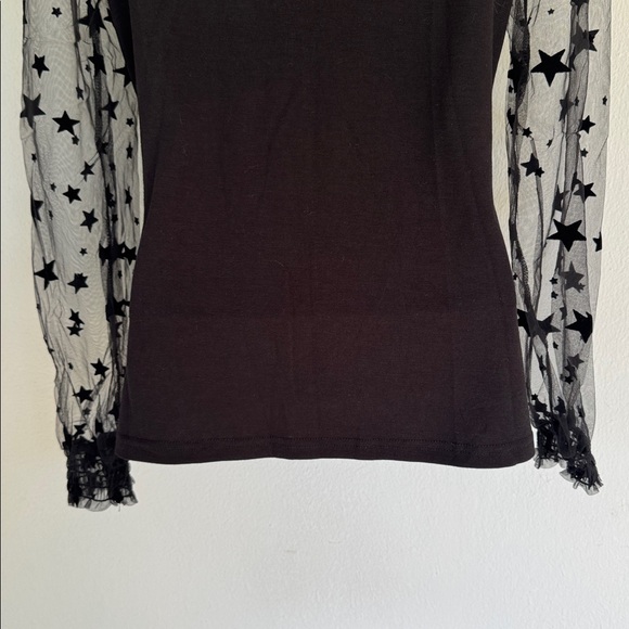 New York & Company black high neck sheer mesh star sleeve top size small - Picture 14 of 16